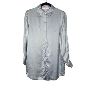 Victorias Secret Light Blue Silk Button-Up Sleep Shirt Size Small Intimate Sexy